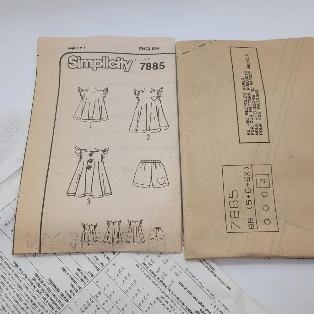 Vintage Simplicity 7885 Child Dress Top Shorts Pattern Size 5 6 6X Jiffy 1992